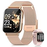 2026 Nuevo Reloj Inteligente Mujer, 1.85" AMOLED Smartwatch con Llamadas Función Femenina, 24H SpO2/Pulsómetro/Sueño,113+ Modos Deportivos 5ATM Calorías Podómetro WhatsApp Android iOS Oro Rosa, Regalo