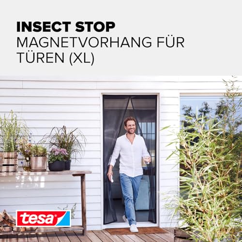 tesa Magnetvorhang XL selbstschließend - Insektenschutzvorhang mit Magneten für Balkon- und Terrassentüren - zur einfachen Montage ohne Bohren - 2,4 m x 1,2 m