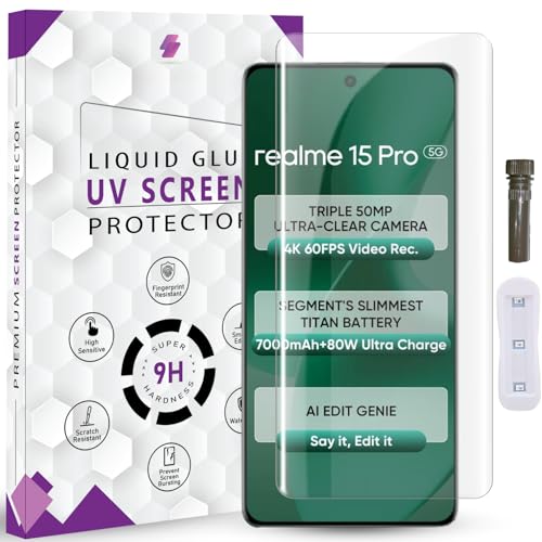 Image of Advanced HD+ UV Tempered Glass Screen Protector For Realme 15 Pro 5G / 15 5G (6.8 Inch, Pack of 1) Full Adhesive HD+ UV Curved Screen Guard, Case Friendly with installation kit & Guide
