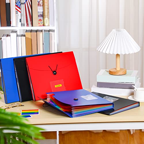 6 Pcs 7 Pocket File Organizer File Folders With 6 Pcs Colored A-Z Tabs A4 Letter Size Expanding File Folder Paper Receipt Document Organizer Plastic File Holder For Office School (Black, Pink, Blue) #TOP5