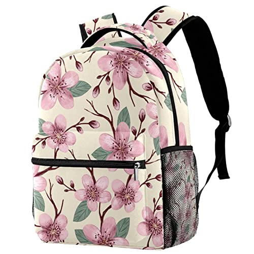 Mochila escolar universitaria de flores rosadas y mochila al aire libre con múltiples bolsillos