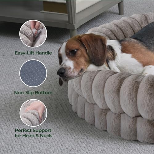 Image of BALANCE Luxury Donut Dog Bed, 36 Inches Round Dog Beds Large Sized Dogs Washable, Orthopedic Calming Dogs Bed for Pets with Anti-Slip Bottom, Oatmeal