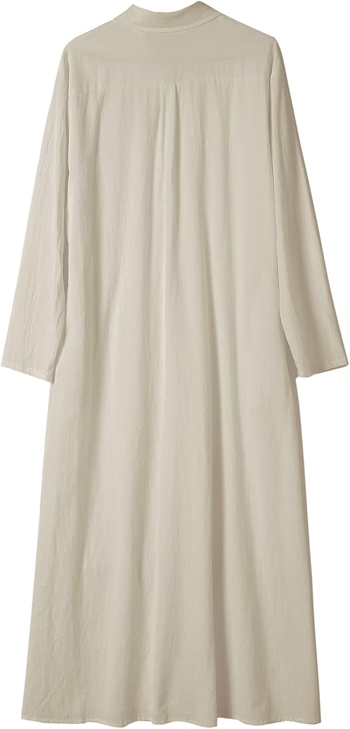 Ladyful Women's Button Down Cotton Linen Shirt Dress Long Sleeve Maxi Shirtdress Beach Summer Dress Pockets - Image 5