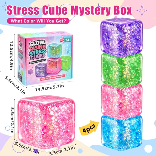 Image of 4 Pack Ice Cube Squishy, Slow Rising Squishy Toys with Glitter, Sensory Fidget Cube Set for Kids Teens Adults, Stress Relief Squeeze Toys