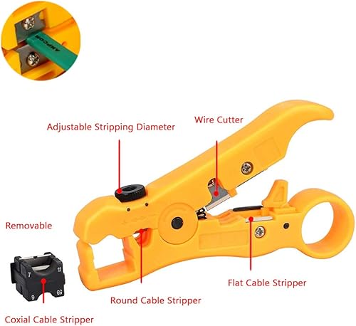 Miniatura 2 de Cortador de cable coaxial universal para pelacables planos/redondos, UTP Cat5 Cat6 Coaxial RG59/RG6/7/11, paquete de 2