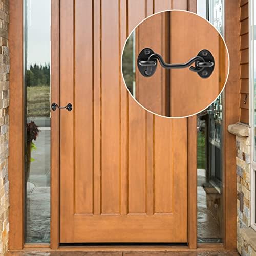 2Pcs Door Latch, 100mm Hook and Eye Gate Latch for Wooden Gates with Mounting Screws, Heavy Duty Stainless Steel Cabin Hook Gate Hook Lock for Garage, Garden, Window, Sliding Door
