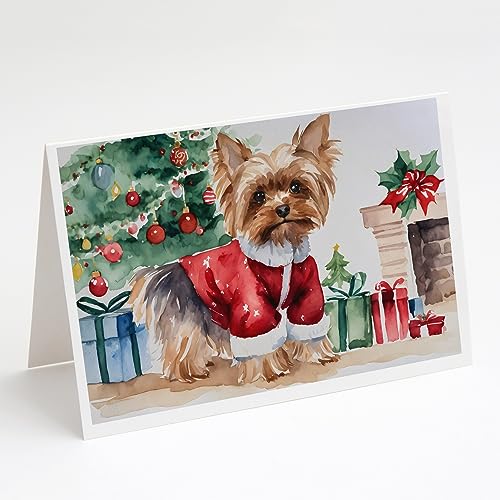 Caroline's Treasures DAC1398GCA7P Yorkie Christmas Greeting Cards and Envelopes Pack of 8 Blank Cards with Envelopes Whimsical A7 Size 5x7 Blank Greeting Cards