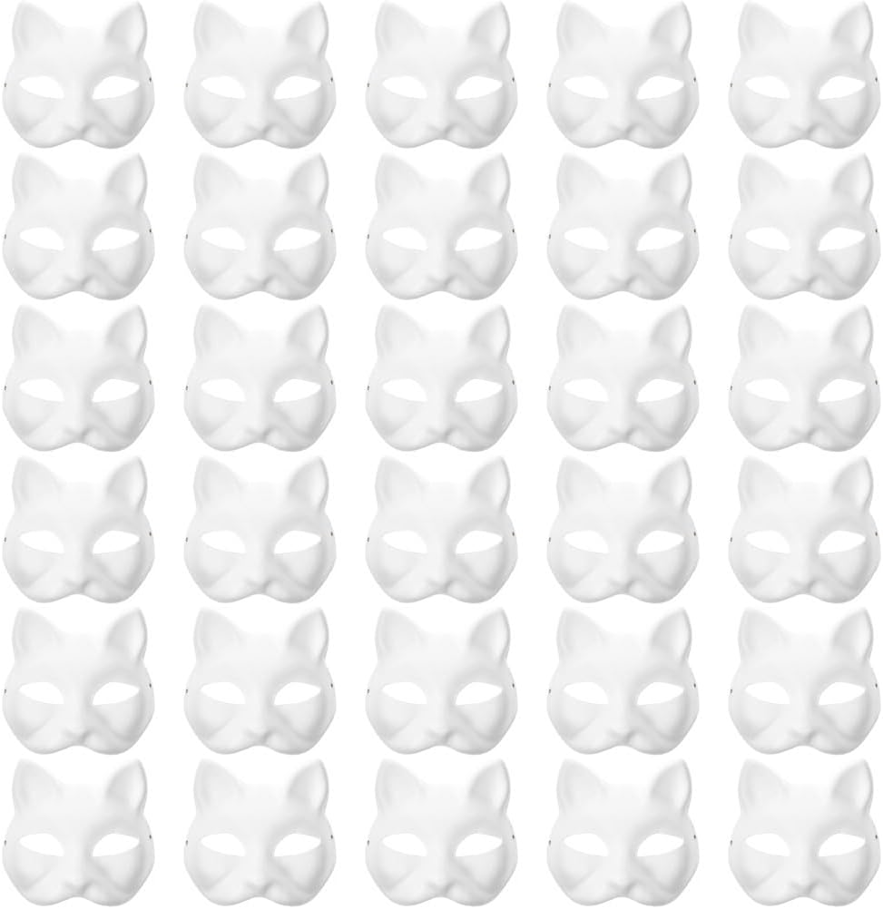 Toyvian 30pcs Hand Painted Mask Diy Halloween Cat Mask for Masquerade and Cosplay Diy Masquerade s Blank s for Women Halloween Prop White Paper Prom Miss