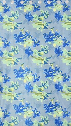 Image of Digital Printed Big Flower Eyelet Polyester Curtains - Blue, 7 Feet, Pack of 2
