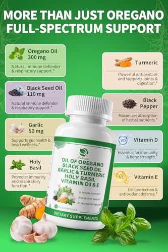 Oil of Oregano Capsules with Black Seed Oil, Garlic, Turmeric, Holy Basil — view 2