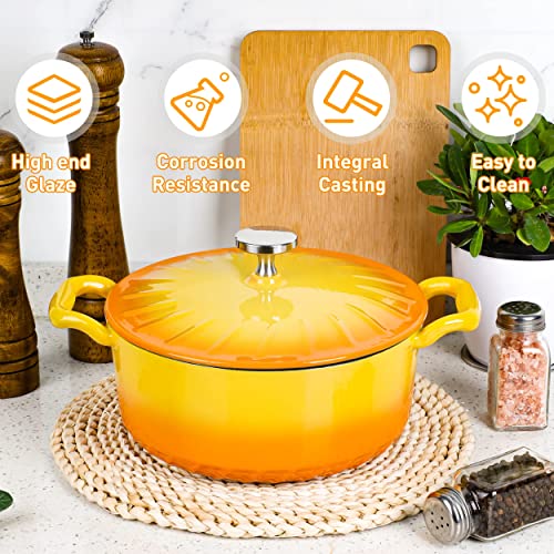 Mgkkt Enameled Cast Iron Dutch Oven With Lid, Enamel Pot With Loop Handles, 3 Quart, Pumpkin #TOP2