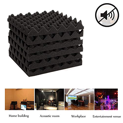 JUNGEN 6Pcs Esponja supresora de ruidos Absorbente acústico de espuma Esponja aislante de sonido corrugado Retardante de llama de alta densidad Negro 30x30x4cm