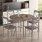 VECELO 5 Piece Dining Table Set for 4, Wood Grain Dinette with Chairs for Kitchen, Breakfast Nook, Small Space, Elegant Grey - Image 2