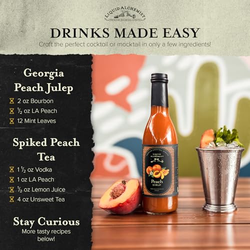 Image of Liquid Alchemist Peach Syrup for Drinks - Real Ingredients Make our Peach Puree for Cocktails a Perfect Bellini Mix - Our Flavored Syrup is Non-GMO & Vegan (12.7 oz)