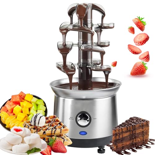 Máquina de la Fuente de Chocolate de Acero Inoxidable de 4 Niveles - Melter versátil de 2.6 LB (1.2 kg) para Chocolate, Queso Nacho, Salsa y licores - Funda de Fondue de Fiesta eléctrica con diseño
