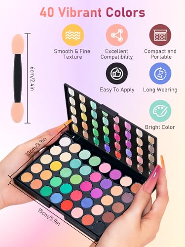 EBANKU 40 Farben Nagelpigmentpulver, Professionelle Acryl Nagelpulver Palette mit Neon und schillernden Farbtönen für Ombré, Farbverlauf, DIY-Maniküre für Zuhause und Salon