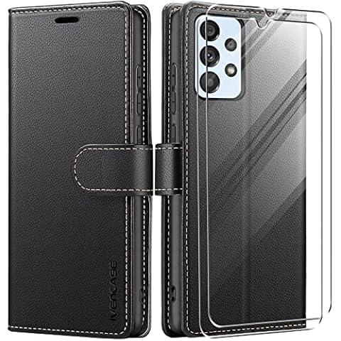 ivencase Flip Case Compatible with Samsung Galaxy A33 5G Case and 2 Tempered Glass Screen Protector, Leather Wallet Flip Cover with Card Slots Magnetic Closure Kickstand Case for Samsung A33 - Black Cover