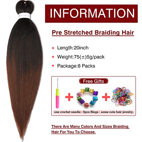Pre-Stretched Braiding Hair Extension Ombre Natural Black To Brown Crochet Braiding Hair 20 Inch 8 Packs Hot Water Setting Professional Yaki Synthetic Hair For Twist Braids (20Inch,#1B/30) #TOP1