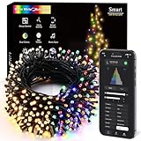 BrizLabs Color Changing Smart Christmas Lights, 98ft 300 LED App & Voice Control Christmas String Lights, Warm White Multicolor Mini Light, Dimmable Xmas Light Music Sync for Holiday Party Tree Decor