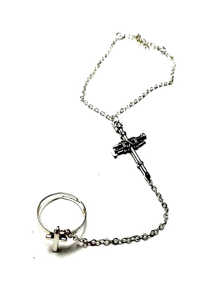 Baciamano Artigianale Con 2 Strass SS29 - Bracciale E Anello Combinati, Regalo Con Portafortuna