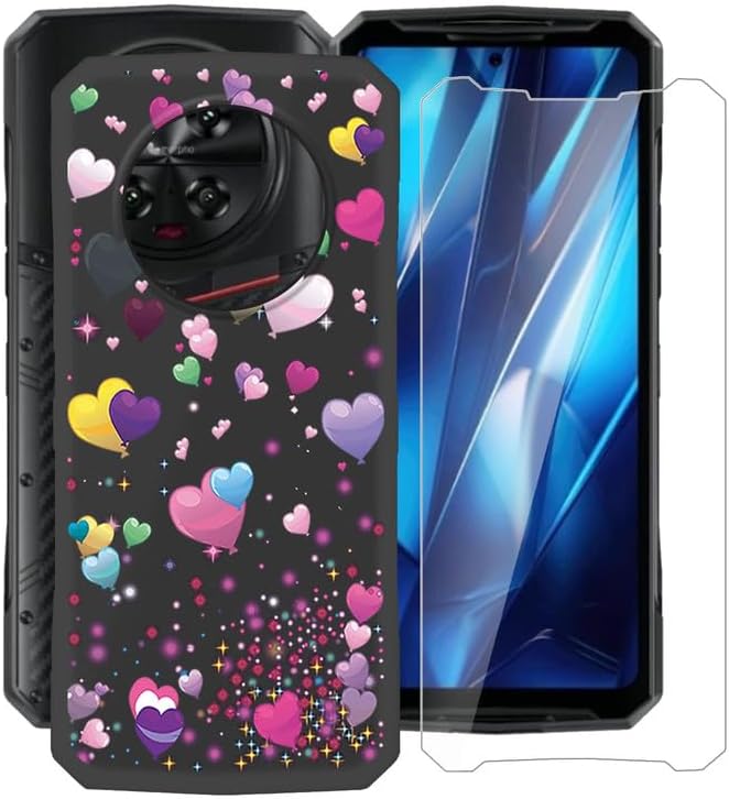Phone Case for Doogee DK10 (6.67"), with [1 X Tempered Glass Screen Protector], Ultra-Thin Soft Silicone Skin, Black Shockproof Bumper Cover for Doogee DK10 - Balloon