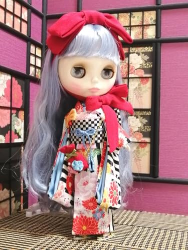 Dreamman Night Kimono Shop Blythe Doll Neo Blythe Kimono Furisode New Year Outfit Ribbon Kimono Set (Doll Not Included)