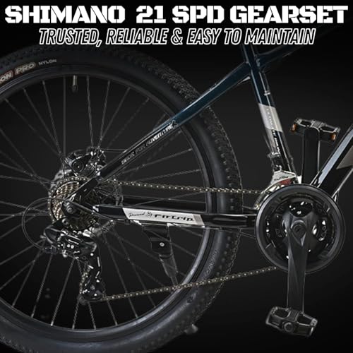 Image of FitTrip Dominator 26T 21 Speed Gear Bicycle for Men with Front Zoom Lockout Suspension & Dual Disc Brake Mountain Bike | Imported Clarks UK Disk Brakes | Unisex MTB Cycle (Mariana Teal Blue)