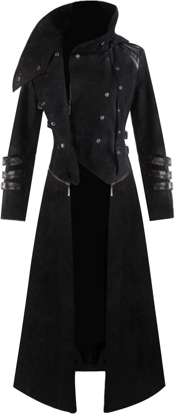 Mens Steampunk Victorian Coat Tailcoat Jacket Halloween Long Gothic Vintage Costume, Black, Large