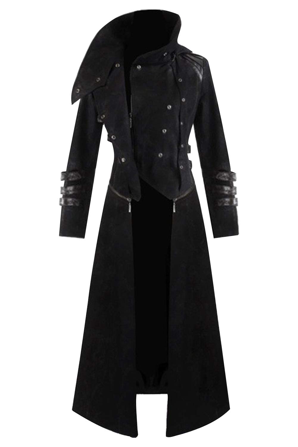 Mens Steampunk Victorian Coat Tailcoat Jacket Halloween Long Gothic Vintage Costume (Large, Black 2)