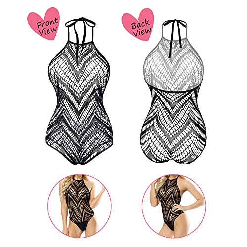 Women's Fishnet Lingerie Lace Fishnet Bodysuits Stockings Mesh Babydoll for Women（6 Pack）, Black, One size