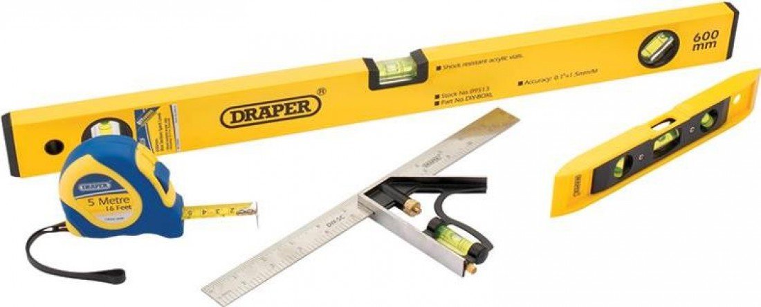 Draper DIY 31191 zestaw do pomiaru i poziomicy, 4-częściowy