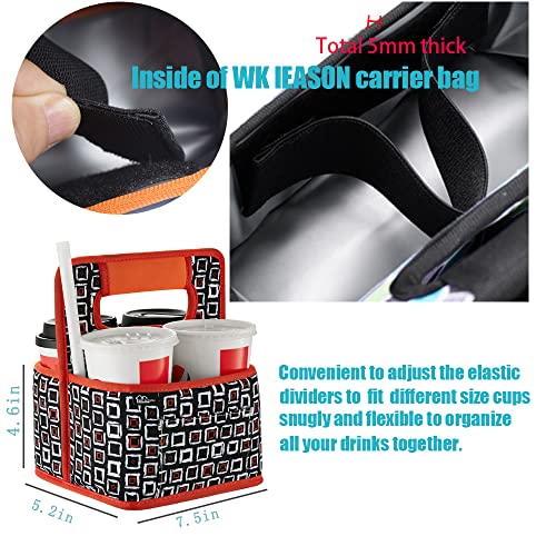 Drink Carrier Reusable Coffee Cup Carrier Bag Water Beer Bottle Holder Bag In Car Padded Beverage Holder Bag With Adjustable Dividers Fits 16-24Oz Coffee Cups Take Out (Green Geometric) #TOP2