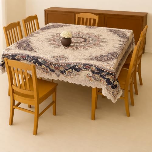 Image of Homerz Premium 6 Seater dinnig Table Heritage Series Velvety Table Cover, Vibrant Royal Designs with Border Cutwork (Shehnai, 54x78 inch- 6 Seater Dining Table)