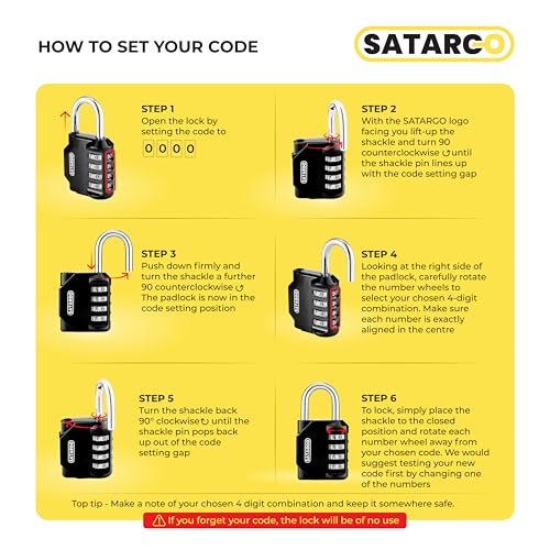 Image of 4 Digit Combination Lock for Locker Room Lock - Cut Resistant Gym Locker Lock with Code - Indoor Outdoor Padlock Small Combo Lock (Black)