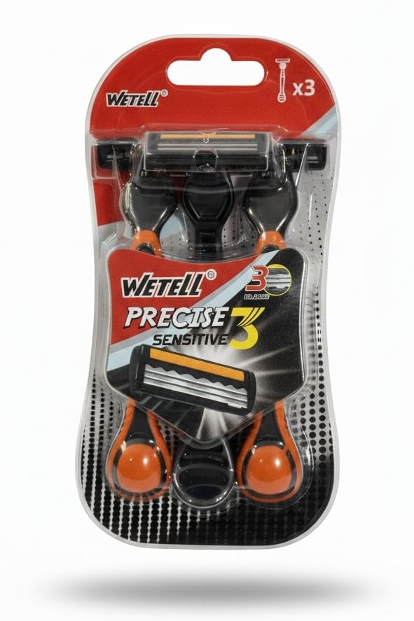 Image of WETELL PRECISE 3 Sensitive Triple Blade Disposable Razors for Men | 3-Blade Stainless Steel Shaver | Smooth & Gentle Shaving | Pack of 3 (WT202501)