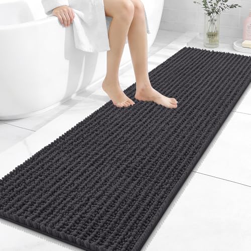 Image of OLANLY Long Bathroom Rugs Runner 59x20, Thick Soft and Absorbent Chenille Bath Mat, Non-Slip, Machine Washable Quick Dry Bath Rugs for Tub Shower Floor, Home Decor Accessories, Dark Grey