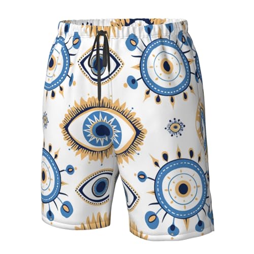 Men's Quick Dry Swim Shorts Evil Eye Boho Luxury Mystical Geometric Blue White Beach Trunks with Pockets4