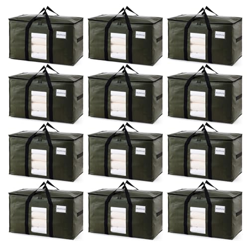 Image of TAILI 12 Pack Green Extra Large Storage Bags, Heavy Duty Totes with Visible Window, Wrap Around Handles, Perfect for Moving and Storage