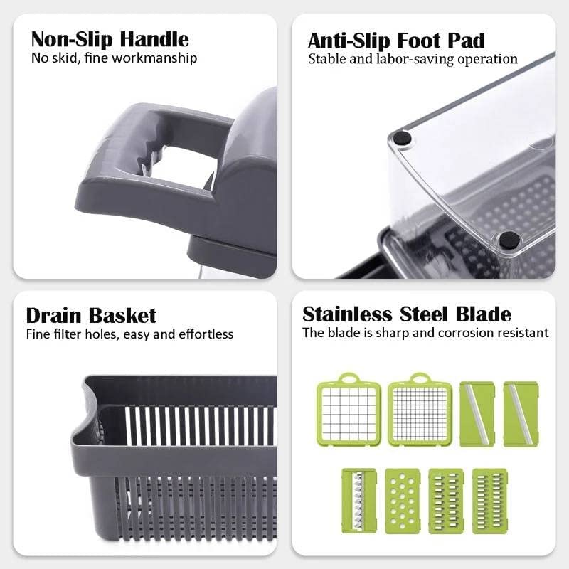 Kitchen Vegetable Slicer, Vegetable Chopper 14 in 1, Fruit, Vegetable Tools Manual Multifunctional Food Chopper Container For Different Kind of Vegetables and Fruits - Image 7
