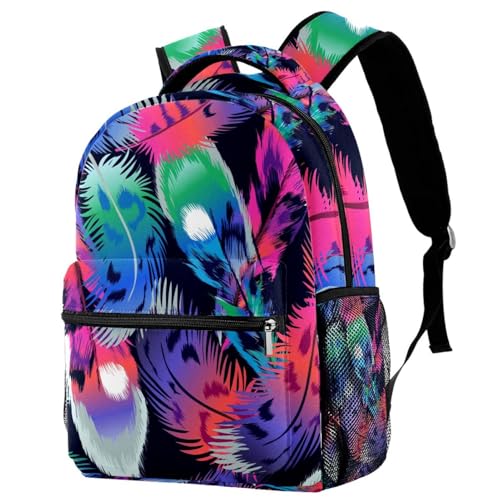 Sac à dos d'école pour filles et adolescents avec motif plumes d'oiseaux