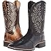 Western Cowboy Boots for Men,Western Square Toe Cowboy Boots Retro Leather Embroidery Casual Chunky Heel Wide Calf Pull On Boots (Chaga Brown, Adult, Men, 10, Numeric, US Footwear Size System, Medium)