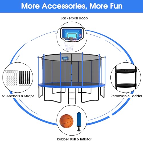 YORIN Tranpolin 12FT Tranpoline for Kids and Adults, Outdoor Tranpoline with Basketball Hoop, Enclosure Net, Back Yard Heavy Duty Recreational Tranpolines, ASTM Approved