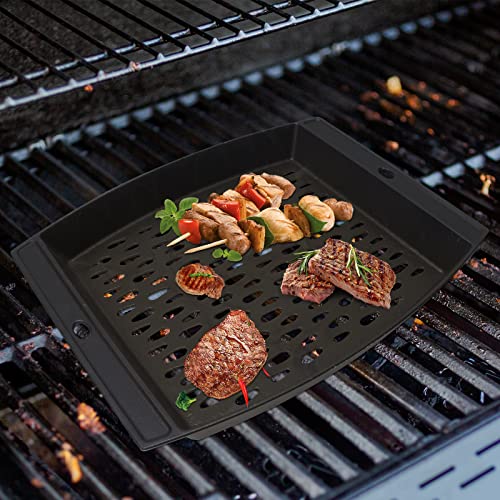 Moasker 15"X12" Cast Iron Grill Topper For Outdoor Grills, Fish Veggie Grill Basket, Bbq Grilling Pans Tray For Weber, Napoleon, Char-Broil, Royal Gourmet And Most Charcoal Smoker & Gas Grill #TOP5