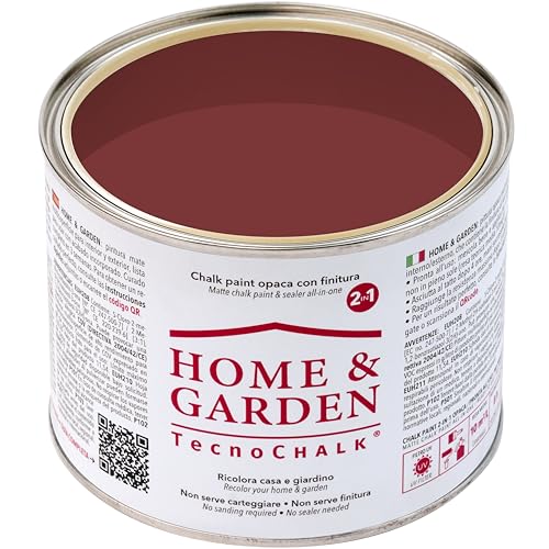 TecnoChalk® Home & Garden Nuova Chalk Paint Extra Forte - Non Richiede Finitura – Ricolora Senza Carteggiare Casa e Giardino - Vernice tutto-in-uno - Senza Solventi - Colore Rosso Ossido (500 ml)