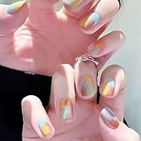 Vista 11 de Magrace Uñas postizas cortas a presión, cuadradas, ataúd, puntas francesas, uñas postizas con diseños, 24 unidades, uñas adhesivas para mujer