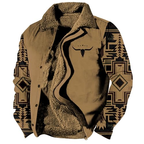 ZOCAVIA Ethnic Aztec Fleece Jackets for Men Fashion Casual Western Vintage Sherpa Jacket Fall Winter Warm Country Cowboy Coat
