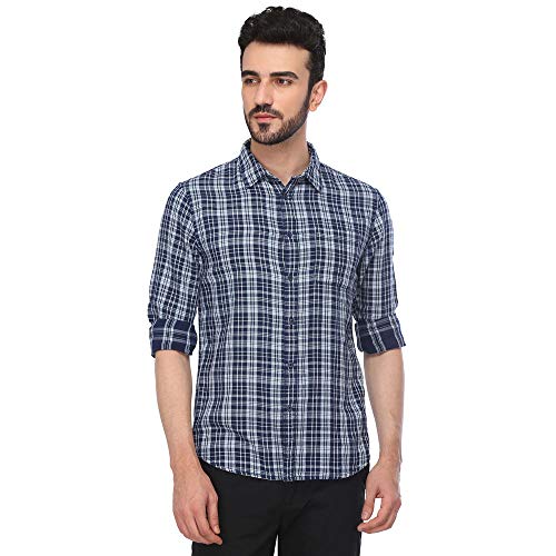 Celio Men's Checkered Regular Fit Casual Shirt (8904231575707_Indigo_XL)