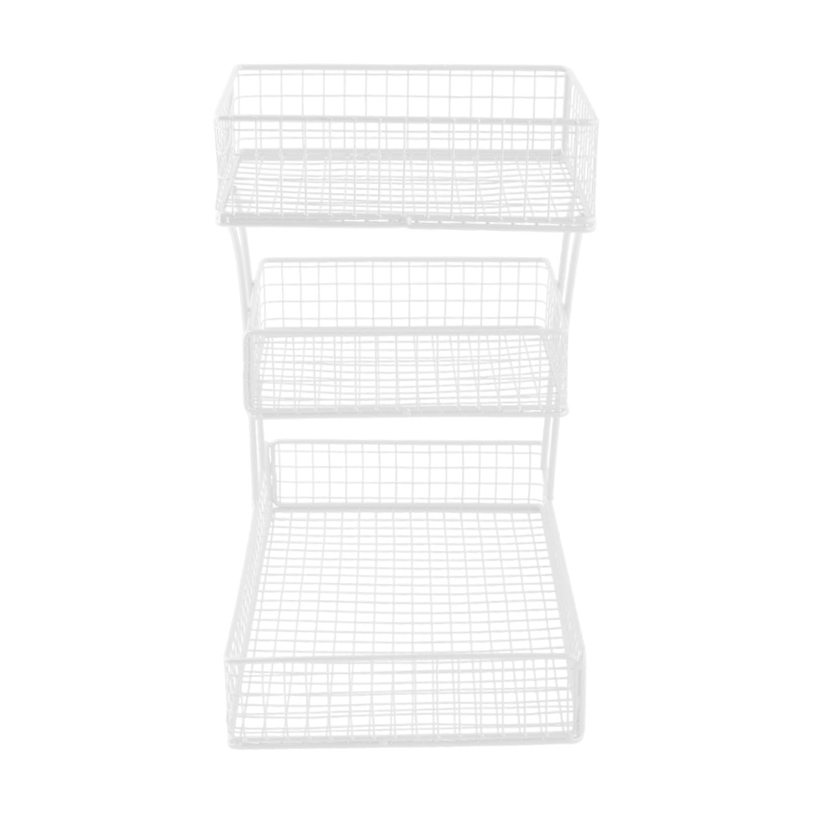 Yixannx White Beautifully Designed 3 Tier Fruit Basket Stand Holding Breads Vegetables And Snacks Candy As Desired. 3 Tier Countertop Fruit Basket For Kitchen Metal