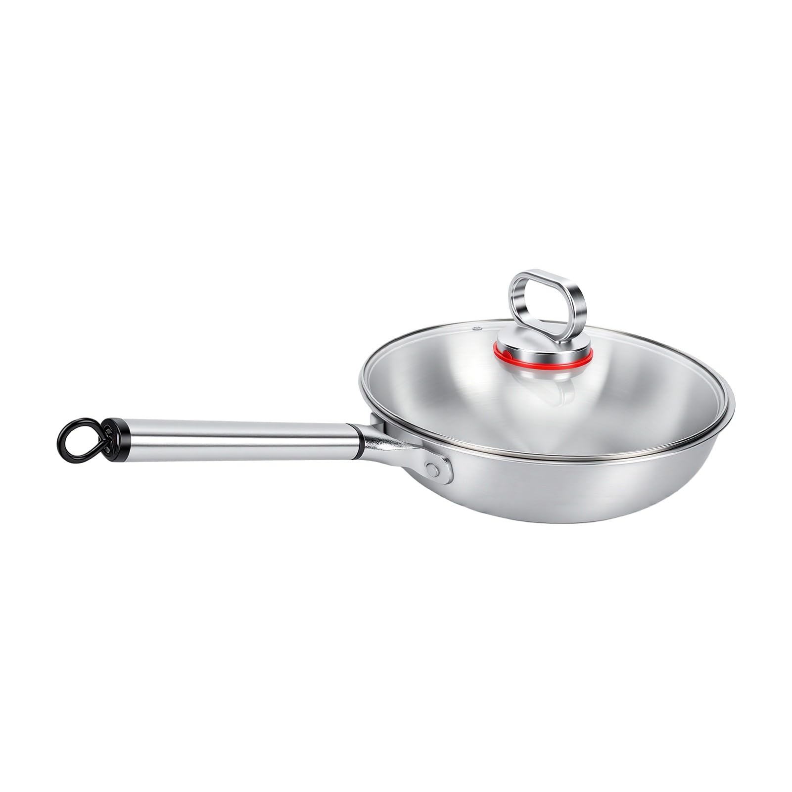 YUYTE Wok de Acero Inoxidable 28 Cm 304 Antiadherente con Tapa de Vidrio