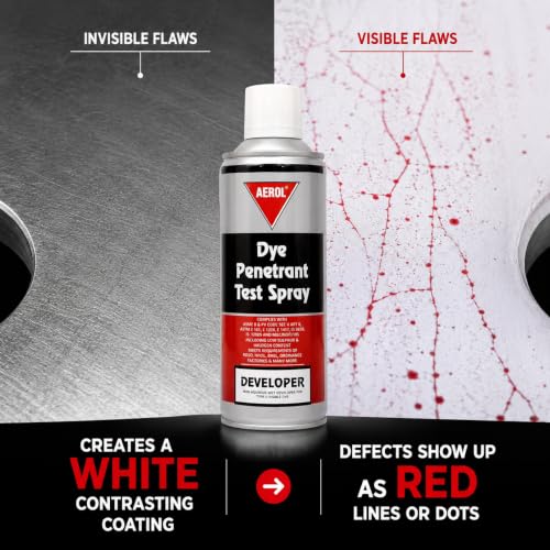 Image of Aerol Dye Penetrant Test (DPT) Spray Kit - 3 Cans Set (Red Dye Penetrant, Developer & Cleaner Sprays 400ml Each) for Liquid Penetrant Inspection